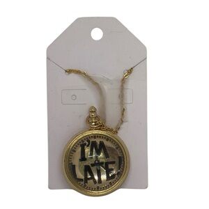 I'm Late Alice in Wonderland Property Of W. Rabbit Brass Pendant Necklace